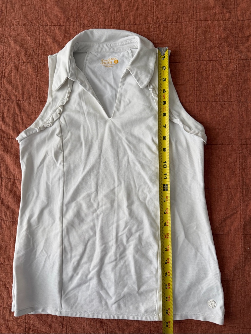 Lilly Pulitzer Luxletic Martina Sleeveless Polo Top S White Ruffle UPF 50 Golf - Picture 9 of 10